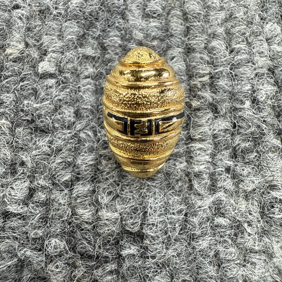 Pendiente Fendi Vintage Años 80 Cúpula Única Dorado Negro Logo Fendista Declaración Foto 2 de 4