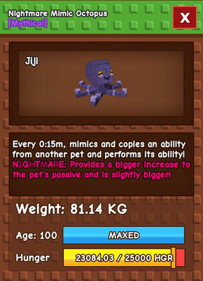 Huge Nightmare Mimic Octopus 15s 81.14Kg! - Grow A Garden - Roblox!