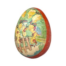 Antique German Easter egg candy container 6.30" box ducks play music 16 cm scene