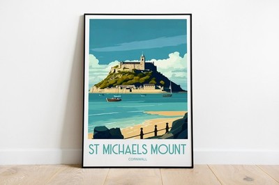 0_St Michaels Mount Travel Print Wall Art St Michaels Mount Cornwall Wall Hangin