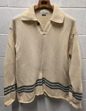 Vintage Stone Island Virgin Wool Knit Polo Sweater Ivory Made In Italy 90's XL