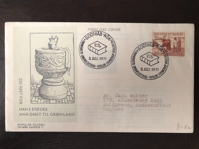 Scott 77; 1971 Greenland FDC pictorial cancel from Godthab [Nuuk]; 60+10 ore