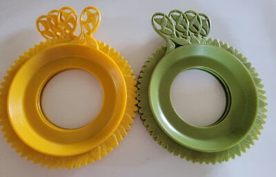 SET OF 8 Vintage Plate-Mate MCM SunFlower Paper Plate Holders Picnic Plastic