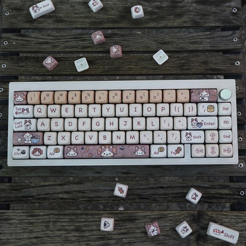 MOA Cat Meow Japanese cuisine Theme Keycaps140Pcs/set PBT MOA Profile - Picture 1 of 20