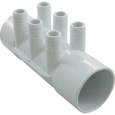 Manifold, 3/4" Barb, 6 Port, Flow Thru, 2" Slip x 2" Slip