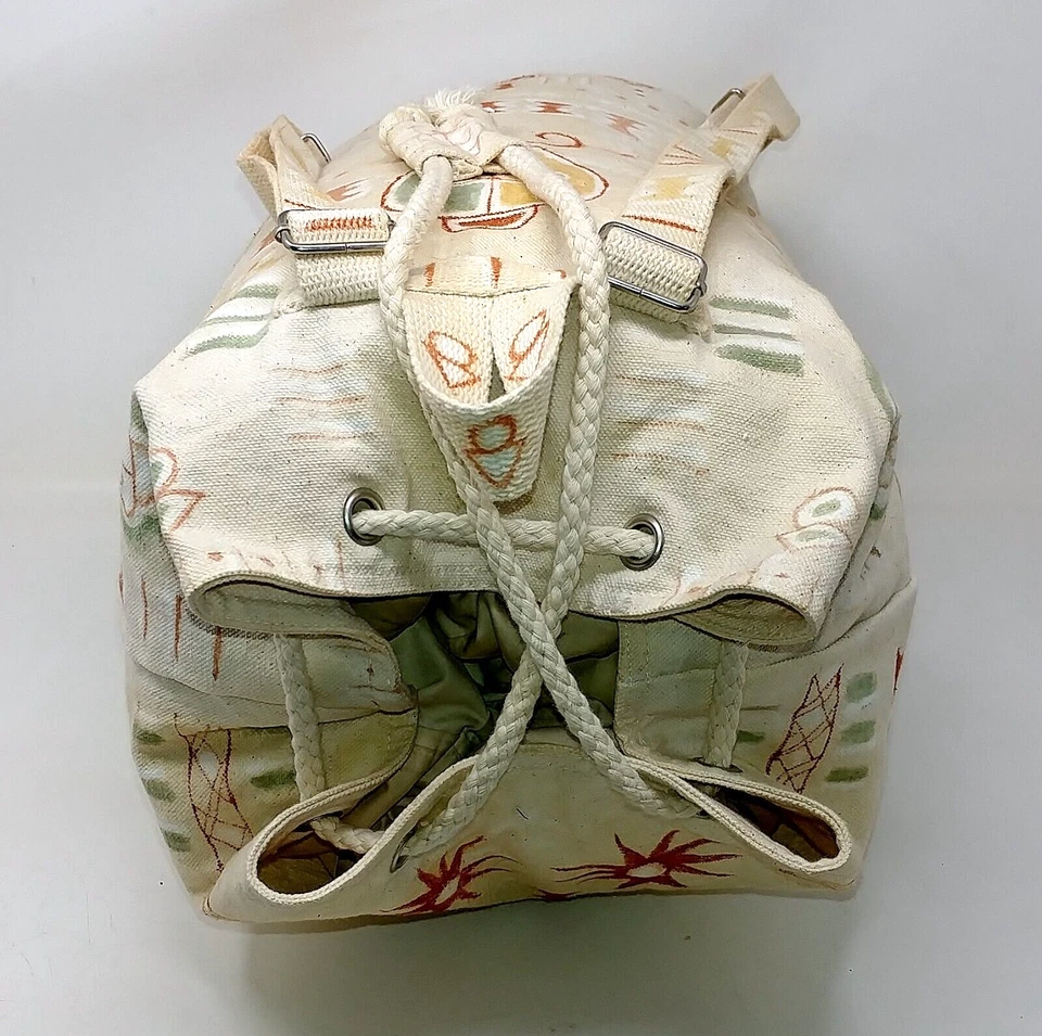 Mochila Convertible de Lona Pintada a Mano Firmada por Artista Tema Africano Foto 4 de 4