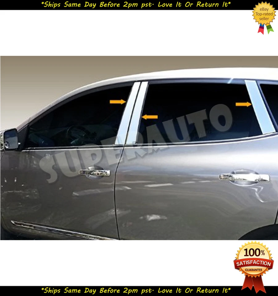 Espejo retrovisor cromado poste de pilar de acero inoxidable para Nissan Rogue 2008-2013 6 piezas Foto 3 de 4