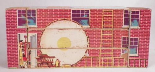 Toy Building Blocks Puzzle Wood Paper Litho Firehouse Cabin Home Garage 3D 1950s - Picture 2 of 12