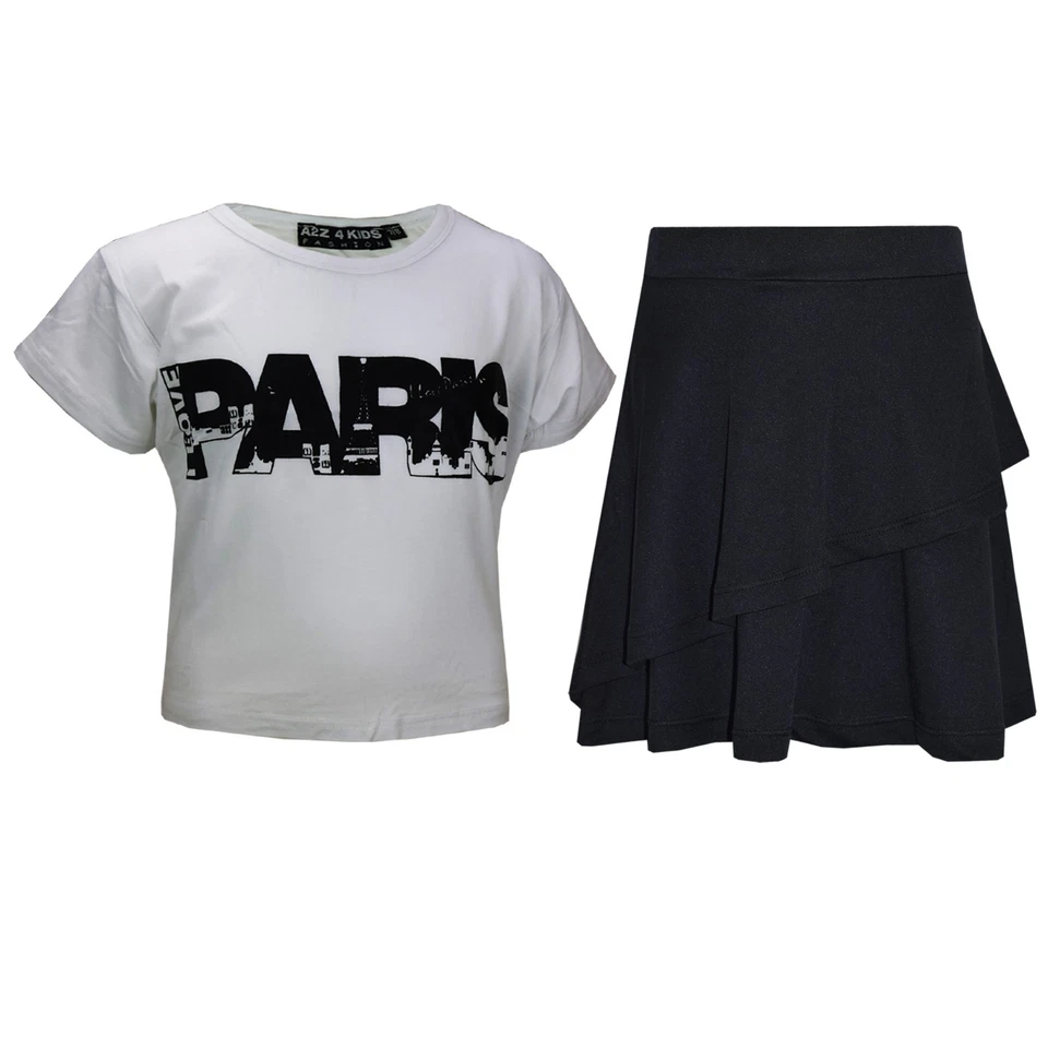 Enfants Filles Hauts Paris Court Blanc & Double Couche Patineuse Jupe De 7-13 - Photo 1/1