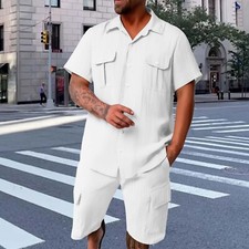 Mens Tracksuit 2-Piece Set Short Sleeve T Shirts Shorts Sweatsuit Outfit Set
