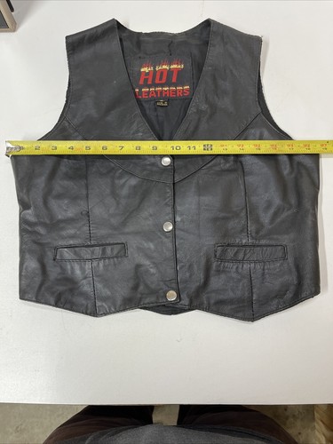 Used MEDIUM “Hot Leathers” Leather Black Vest Robison Harley Davidson AMF - Picture 16 of 18