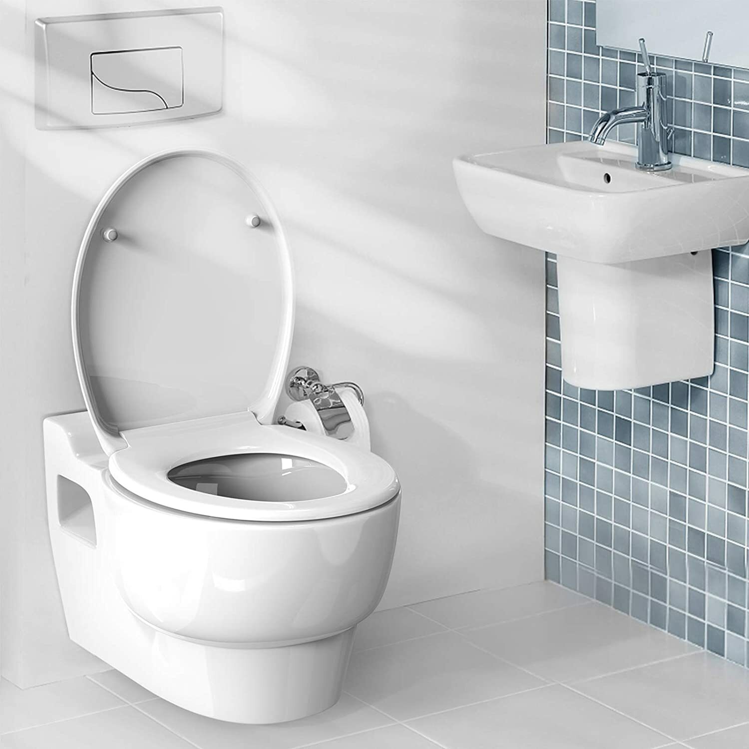 Soft Close Toilet Seat - Anti-Bacterial Toilet Lid With Simple Top & Bottom Fixi Super korzystna cena