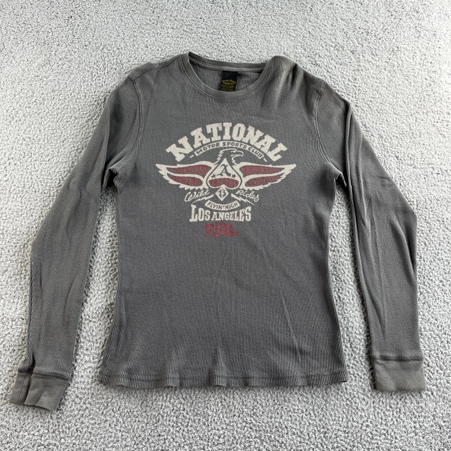 Lucky Brand T shirt Mens Medium Gray Thermal Waffle Knit Classic Fit Motor Sport