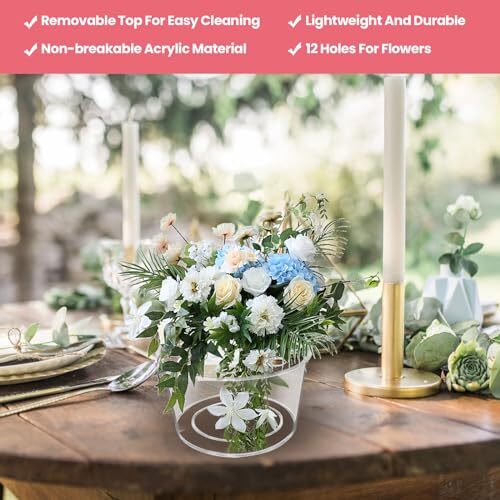 4Pcs Circular Acrylic Flower Vase with 48 Holes,Decorative Clear Vase - Picture 5 of 7