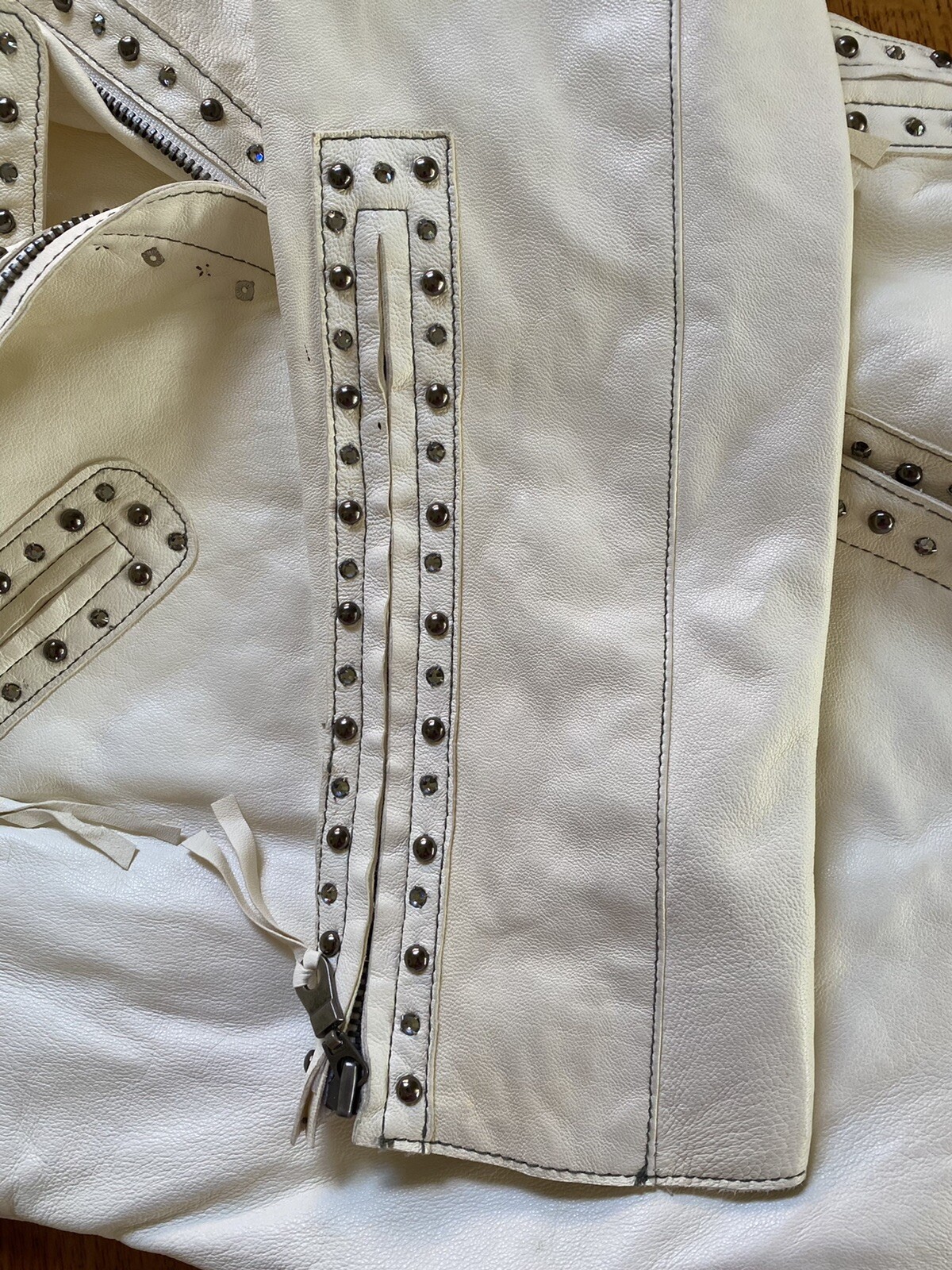 NWT Raw 7 Soft White Glove Leather Jacket Studs Rhinestones XS S eBay