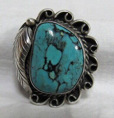 Vintage Sterling Silver Turquoise Pendant  1.5'' Old Pawn Double Bail 12+g
