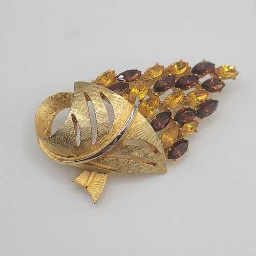 Vintage Rhinestone Brooch Orange Brown - 第 4/8 張圖片