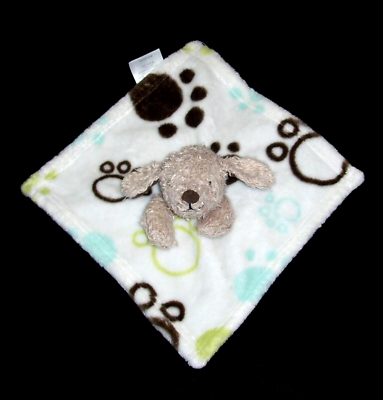 #ad Nemco Aldi Puppy Dog Baby Blanket Brown Green Aqua Paw Prints Soft Security $24.95