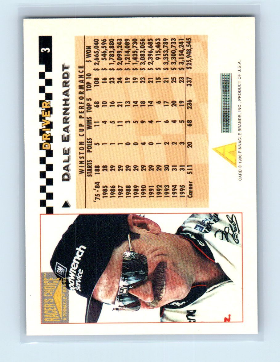 1996 Pinnacle Racer's Choice Dale Earnhardt Card #3 | eBay