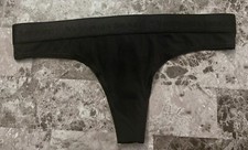 NWT VICTORIA'S SECRET MICRO SMOOTH BLACK THICK LOGO WAISTBAND THONG PANTIES