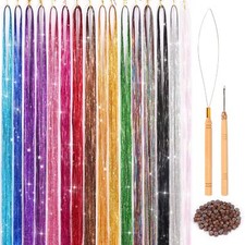 Fairy Hair Tinsel Kit with Tools 16 Colors 3300 Strands 48 Inch Glitter Tinsel
