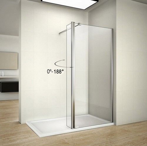 Walk In Wet Room Shower Enclosure Screen Cubicle Flipper Glass Waste+Stone Tray - Picture 17 of 17