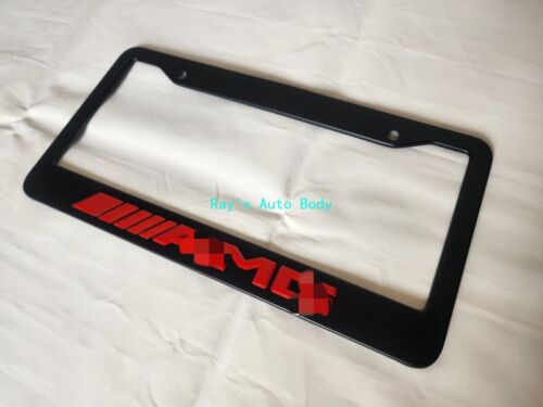 Fits For Mercedes Benz AMG Red 3D Emblem Mark Black License Plate Frame - Picture 2 of 4