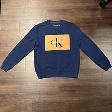 Blue Calvin Klein Sweatshirt Orange Logo Medium