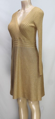 INC Women's Sweater Dress Long Sleeve Ribbed Sparkly Gold Size M - Picture 5 of 7