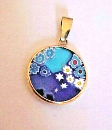 18K Italian Murano Millefiori Daisy Pendant Charm - Picture 3 of 4