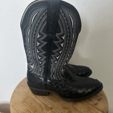 Durango Full Quill Ostrich Round Toe Cowboy Mens Sz 8 Ebony Boots Black Stitch