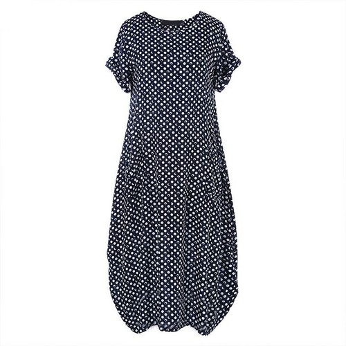 Women Short Sleeve Polka Dot Shirt Dress Ladies Long Maxi Dress Sundress Plus - Picture 10 of 15
