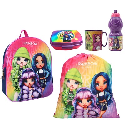 Set Rucksack Schule Rainbow High 3D Asyl Tasche Trinkflasche Brotdose Netflix