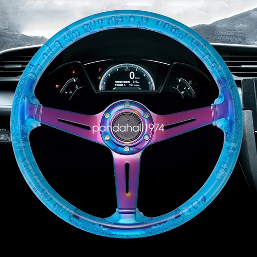 Blue Aluminum Racing Steering Wheel Transparent ABS Sports Drifting Wheel AU - Picture 3 of 8