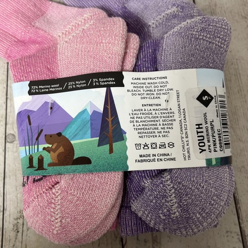 Hot Chillys Girls Wool Blend Trail Socks 4 Pair Small Pink Purple Shoe Size 7-11 - Picture 3 of 5