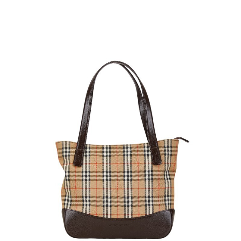 Burberry Nova Check Shadow Horse Handbag Tote Bag Beige Brown Canvas Leather W