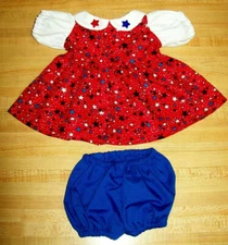 4TH JULY RED/WHITE/BLUE STAR STARS dress set for 16-17" CPK Cabbage Patch Kids 