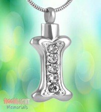 New Dog Bone Crystal Cremation Urn Keepsake Ashes Memorial Necklace