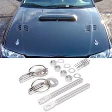 Silver Steel Hood lock Pin Mount Security Hardware Latch Kit For Subaru Mazda