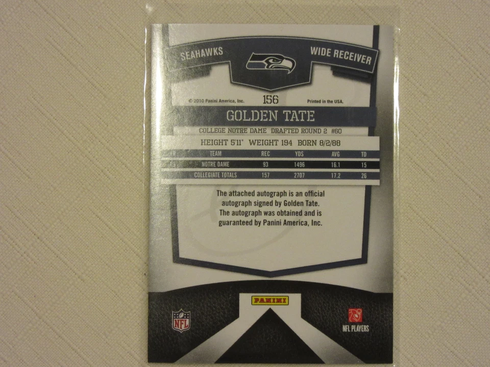 2010 Panini Donruss Elite Turn of the Century Auto Rookie Golden Tate  116/249 - Image 2 of 3