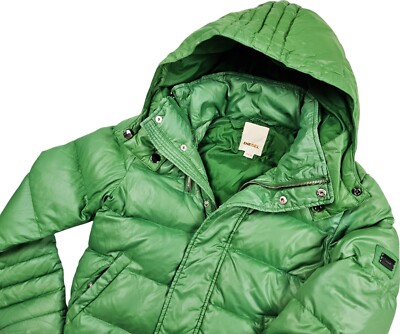 HOT UNISEX DIESEL @ SPORTS BOMBER QUILTED HOODED Zip DOWN PUFFER GREEN Jacket XS