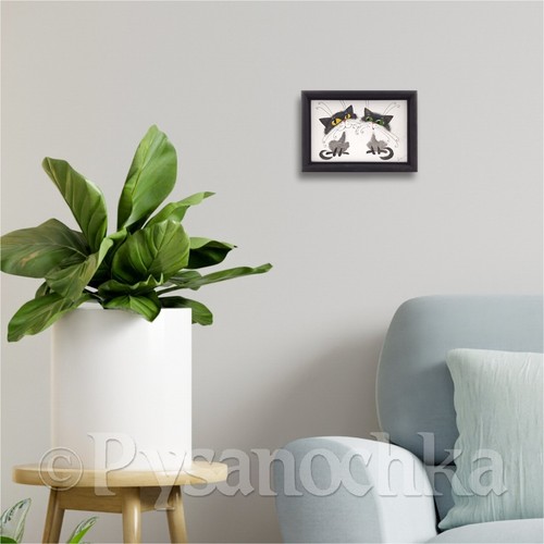 Divertida imagen de regalo gato hecha a mano pintura gráficos decoración de pared por artista ucraniano - Imagen 2 de 13