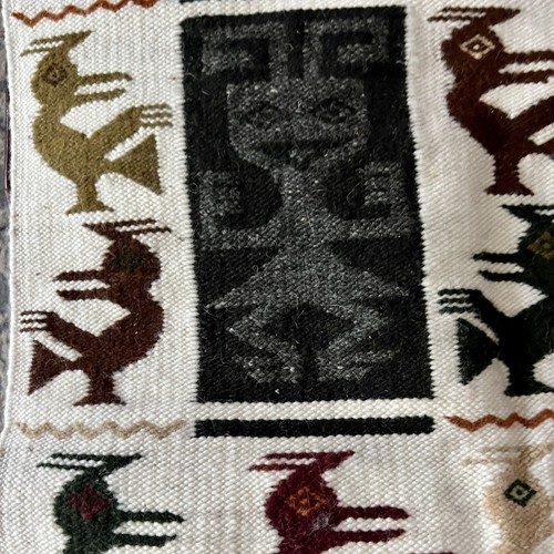 Vintage Boho mexikanischer indianischer Wollteppich Vögel handgewebt 42x23 Wandhängend - Bild 5 von 7