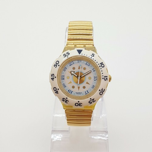 Weiß und Gold Swiss Made Swatch Scuba 200M Uhr für Herren und Damen 90er Jahre 1996 - Bild 5 von 12