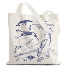 Beach Tote Bag Under the Sea Ocean Animals Canvas Tote Bag Ocean Gifts for Wo...