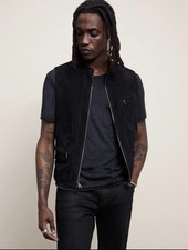 NWT New John Varvatos Collection Blue Suede Zip Biker Vest Jacket EU 50 USA 40