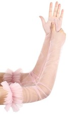 Women's Long Fingerless Wedding Gloves Puffy Sheer Sleeves Ruffle Cuffs Mesh ...