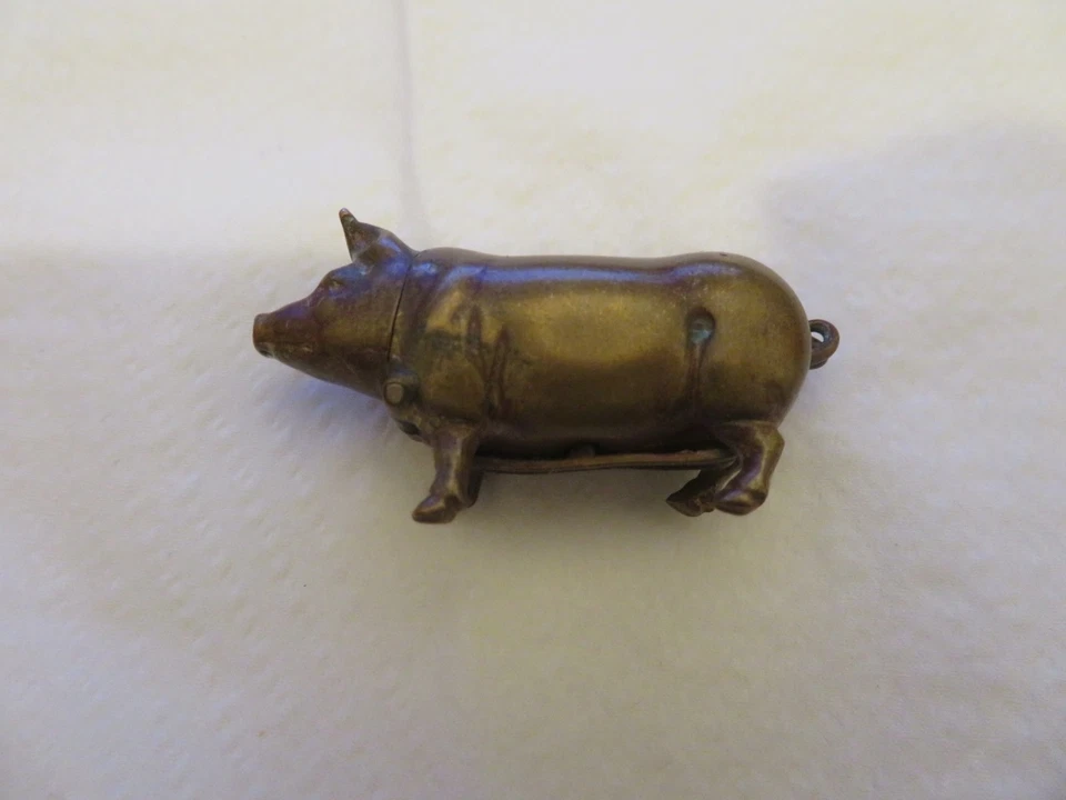 Ancien Pyrogene porte-allumettes forme d'un Cochon en laiton art deco BE - Photo 4/4