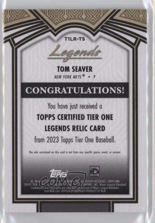 2023 Topps Tier One Tier One Legends Relics /200 Tom Seaver #T1LR-TS HOF - Image 2 of 2
