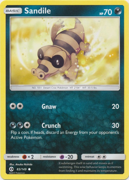 Sandile - 83/149 - Common (Lp) Sun and Moon Base Set - Darkness Pokémon